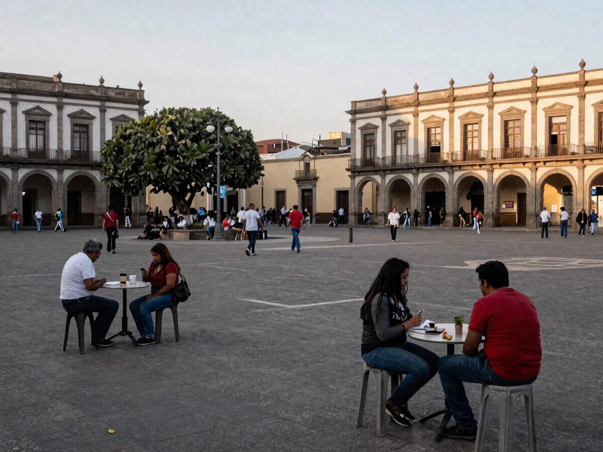 Fotografía editorial documental de una plaza pública en un barrio